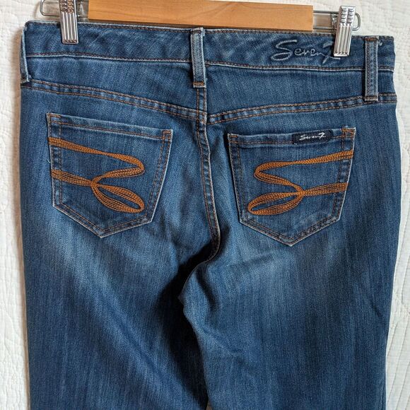 Vintage Y2K Seven7 Jeans Low Rise Flare Denim Dark Wash Preppy Size 4 - Picture 4 of 9